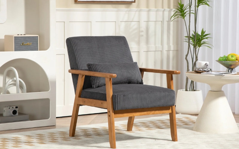Striped fabric wood leisure chair