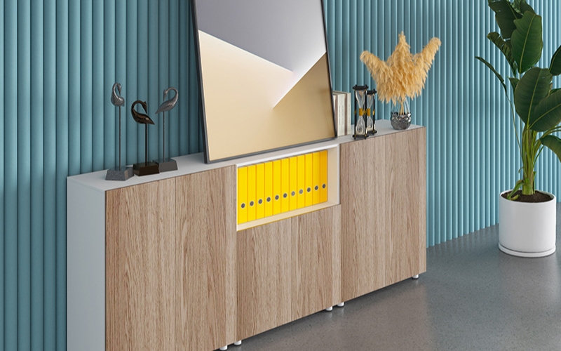 Wrapped office furniture with breathable covers for storage