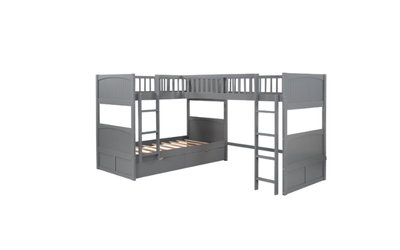 Harper & Bright Designs Twin L-Shaped Wood Bunk Beds