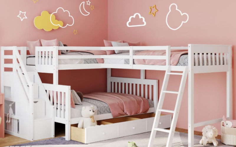 Merax Twin Over Full L-Shaped Bunk Bed